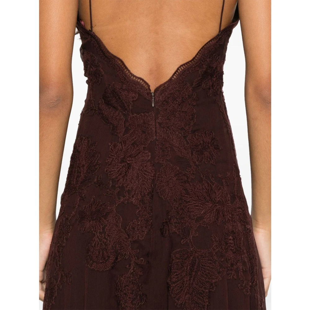Ermanno Scervino Bordeaux Chiffon Midi Jurk met Borduurwerk Red Dames
