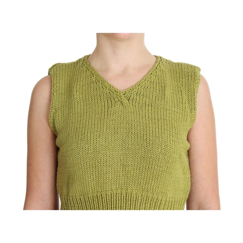 Pink Memories Groene Gebreide Mouwloze V-hals Vest Green Dames