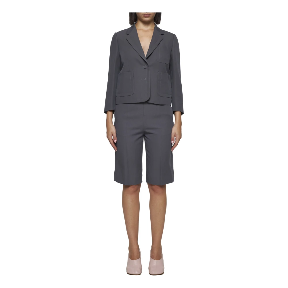 Dries Van Noten Beige Wollen Blend Shorts Rechte Pijp Gray Dames