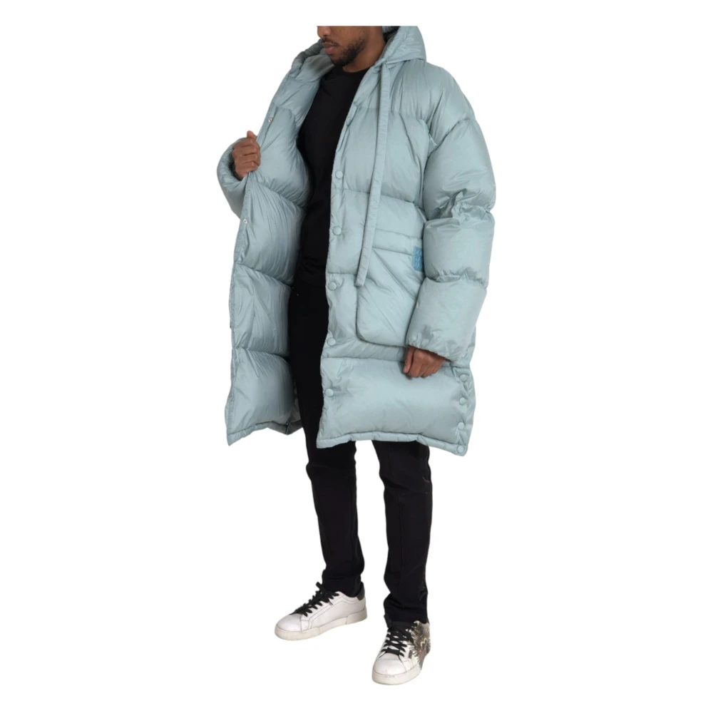 Dolce & Gabbana Gewatteerde Hooded Pufferjas Blauw Blue Heren