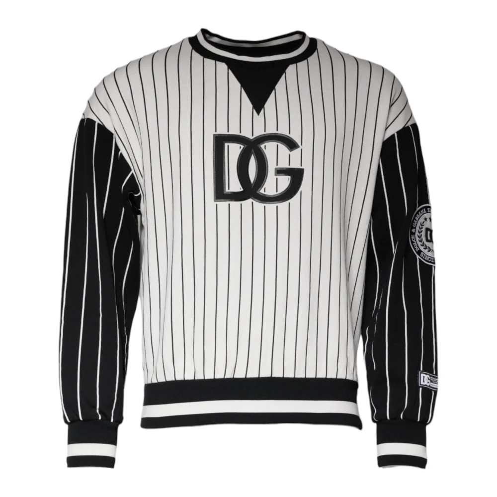 Dolce & Gabbana Men's Black/White Striped Logo Pullover Sweatshirt