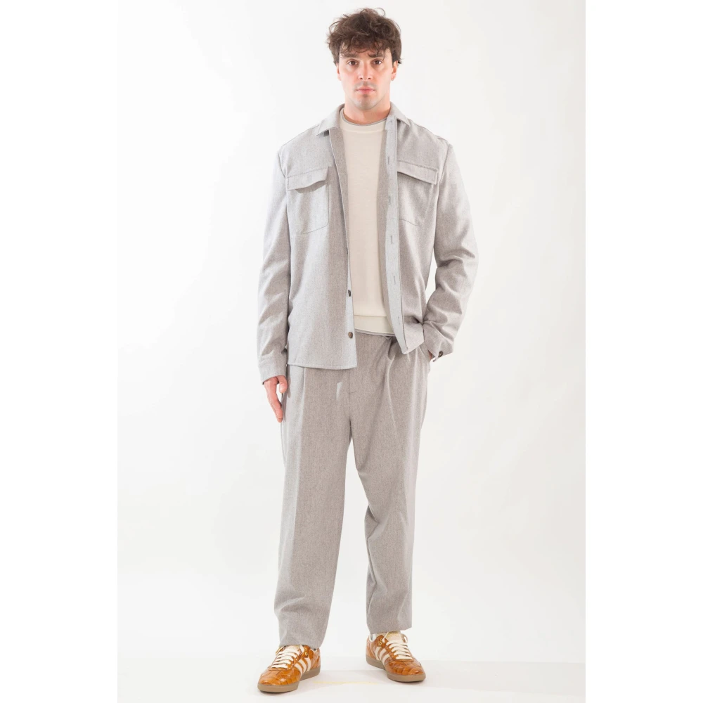 Eleventy Cashmere Flannel Overshirt Suit Gray Heren