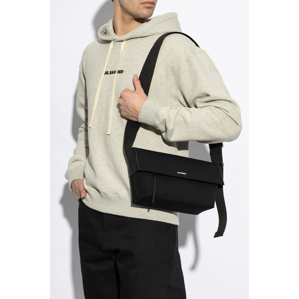 Jil Sander Schoudertas met bedrukt logo Black Heren