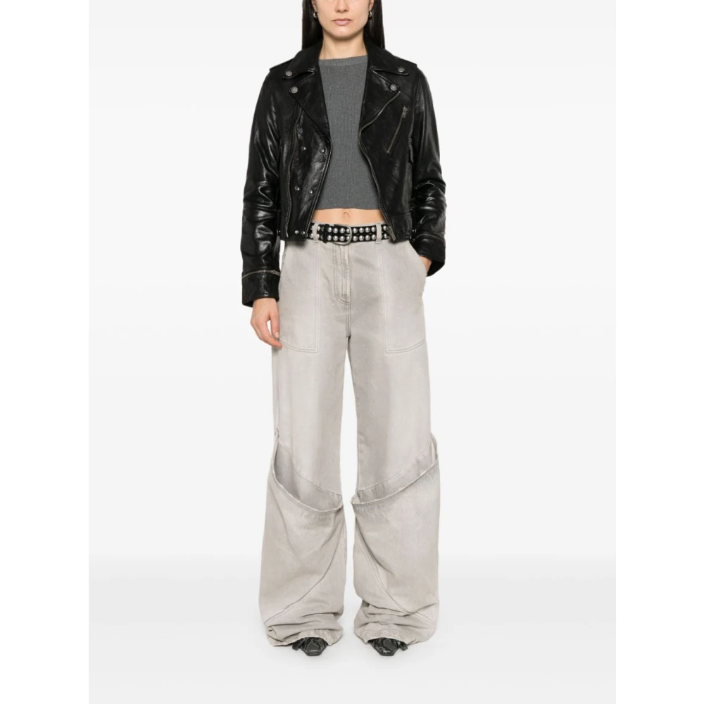 Golden Goose Zwarte jas met rits aan de voorkant en zakken Black Dames