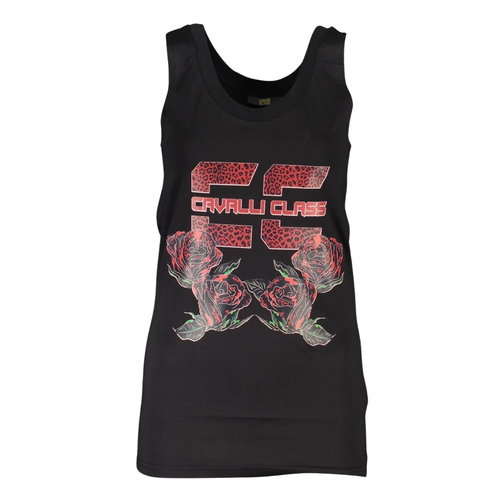 Cavalli Class Women's Black Sleeveless Tops, M, Printed Tank With Logo Detail