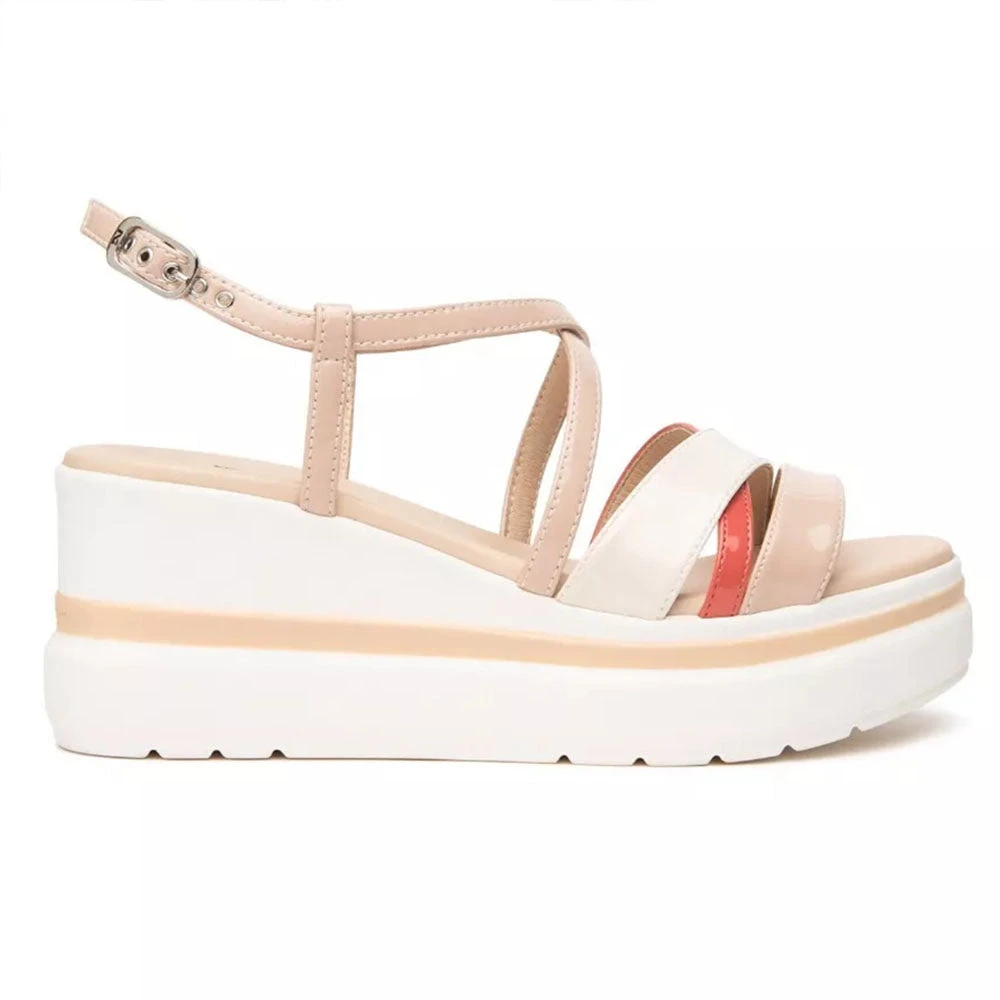 Nerogiardini Pink Wedge Sandal In Leather Made In Italy - Female - Wedges - 6 Uk - Shoes