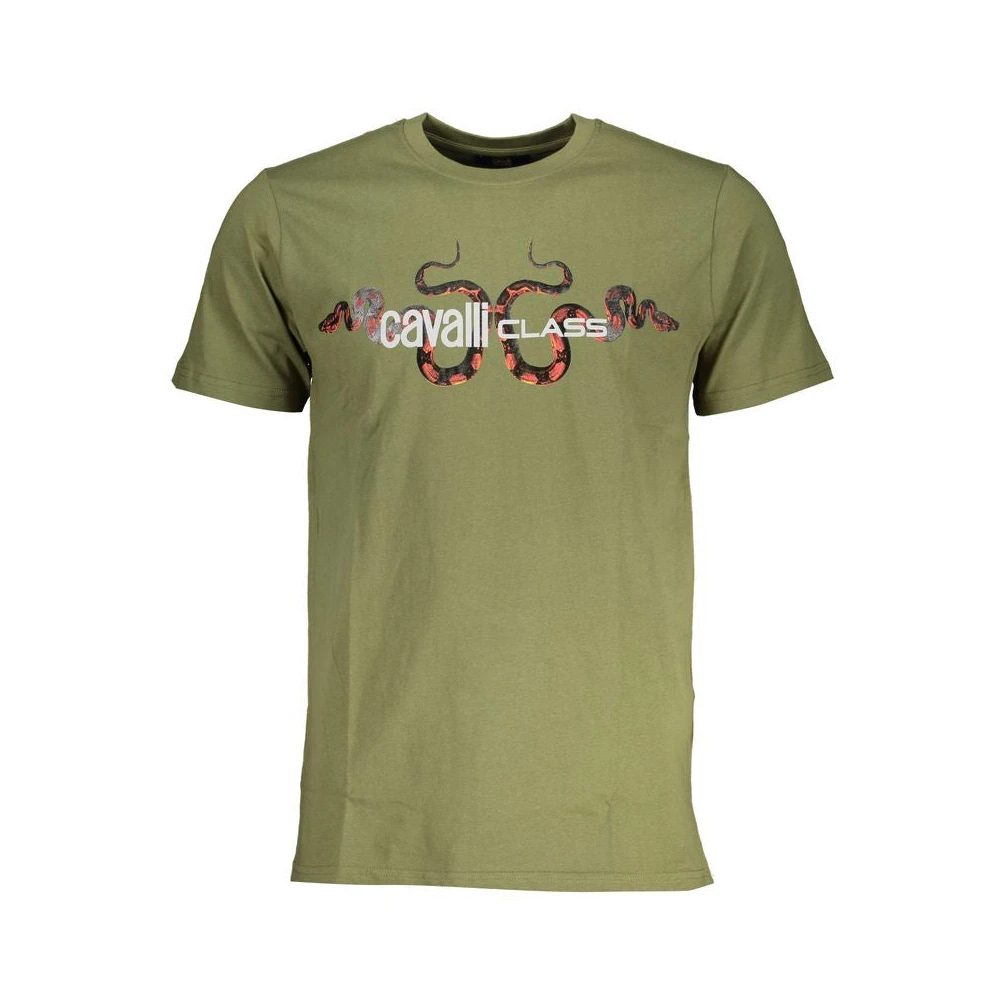 Cavalli Class Men's Green Cotton Printed Logo T-Shirt