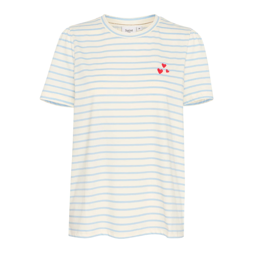 Saint Tropez Gestreepte Tee Top AiryBlue White Multicolor Dames