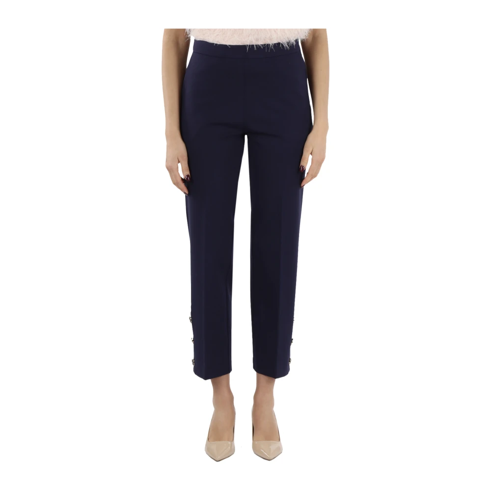 Twinset Viscose Cropped Broek met Metalen Knopen Blue Dames