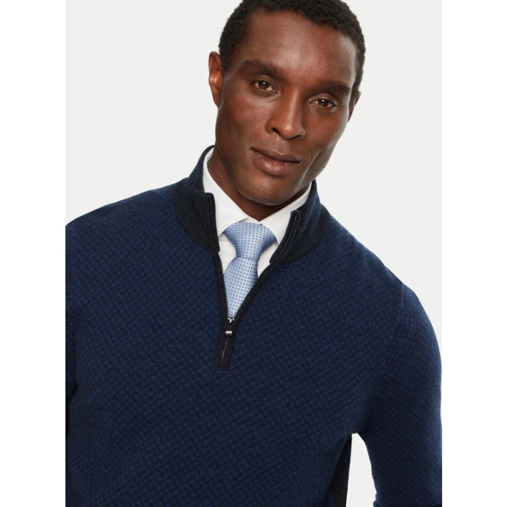 Hugo Boss Sweater met Geometrisch Patroon en Ritssluiting Blue Heren