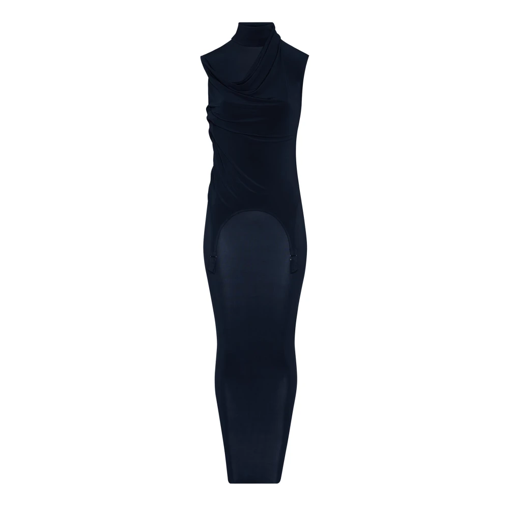 Jean Paul Gaultier Women's Blue Navy Draped Dress With Garter Details - Maxi Dresses - M - Dresses