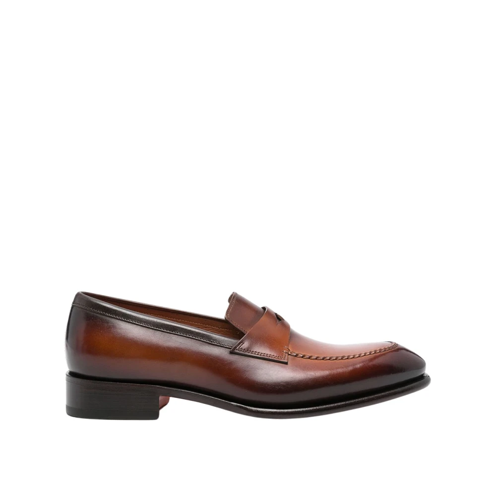 Santoni Men's Brown Classic Leather Loafers - Loafers - 8 Uk - Shoes