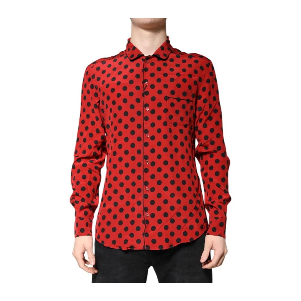 Dolce & Gabbana Men's Red Polka Dot Silk Shirt