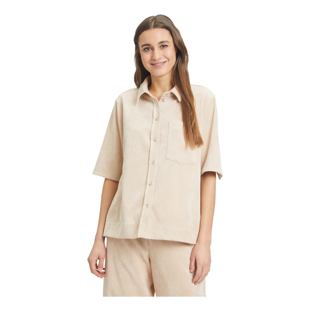 Betty & Co Klassieke Blouse met Zakken Beige Dames