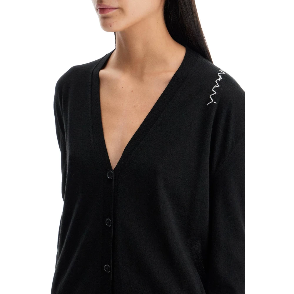 Marni Wol Zijde Mix V-Hals Vest Black Dames