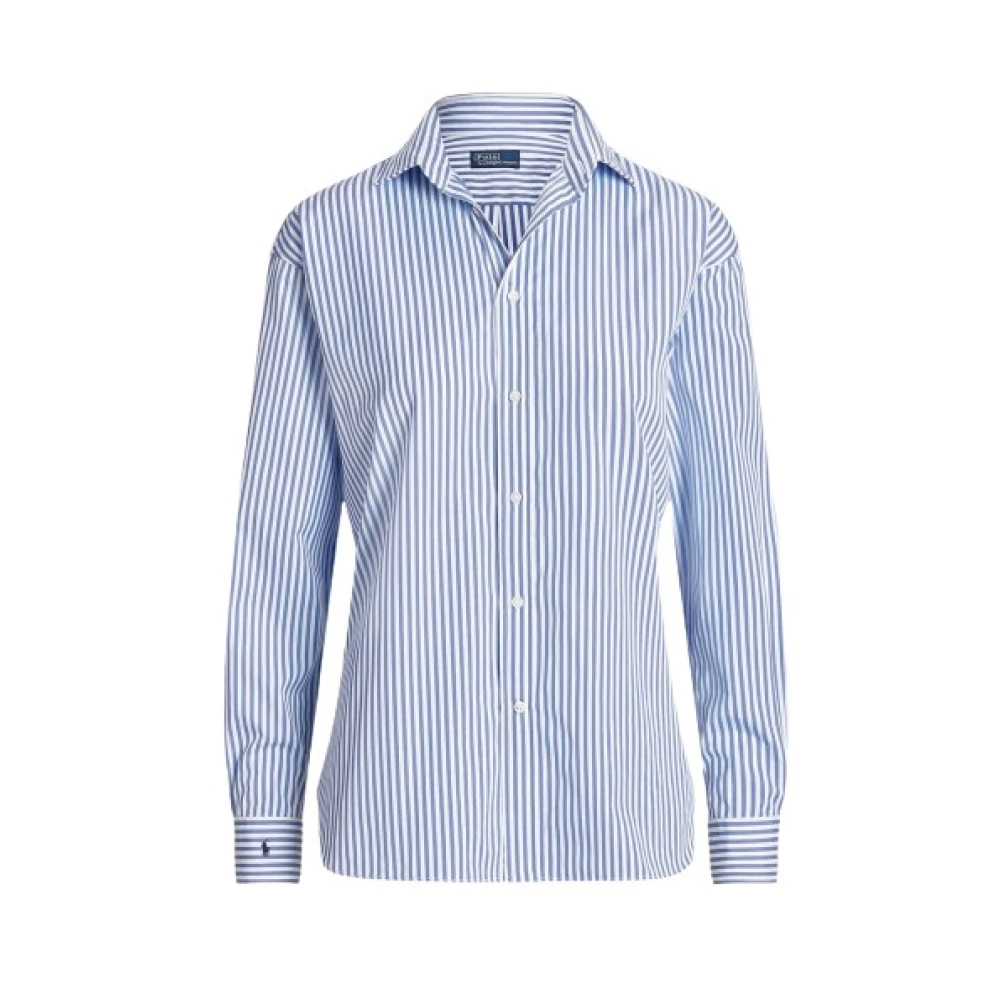 Polo Ralph Lauren Women's Blue Shirts, M, Striped Cotton Poplin Shirt