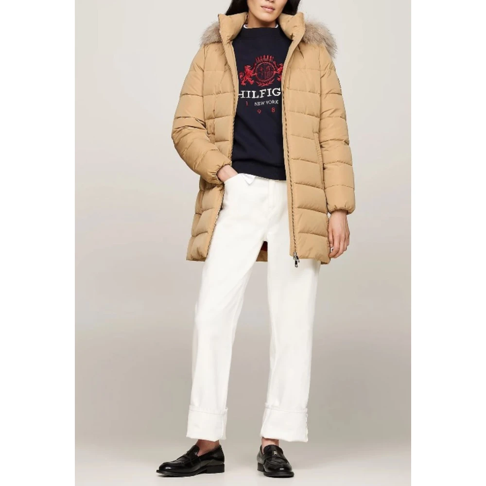 Tommy Hilfiger Heritage Down Tyra Coat met Bont Beige Dames