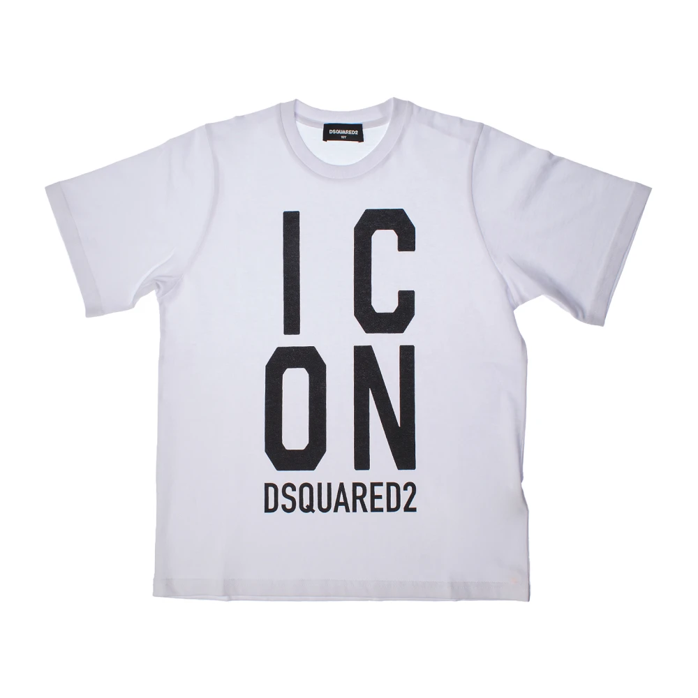 Dsquared2 Boys White Kids Short Sleeve T-Shirts, 10 Y, Short Sleeve Round Neck Slouch Fit T-Shirt