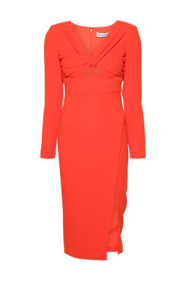 orange-v-neck-midi-kjole