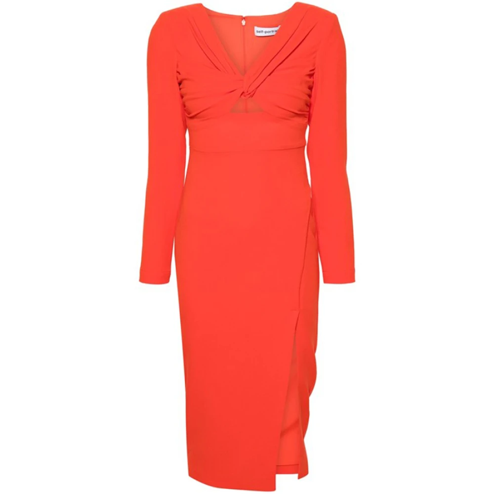 Self Portrait Women's Orange Midi Dresses,, V-Neck Midi Dress 3XS