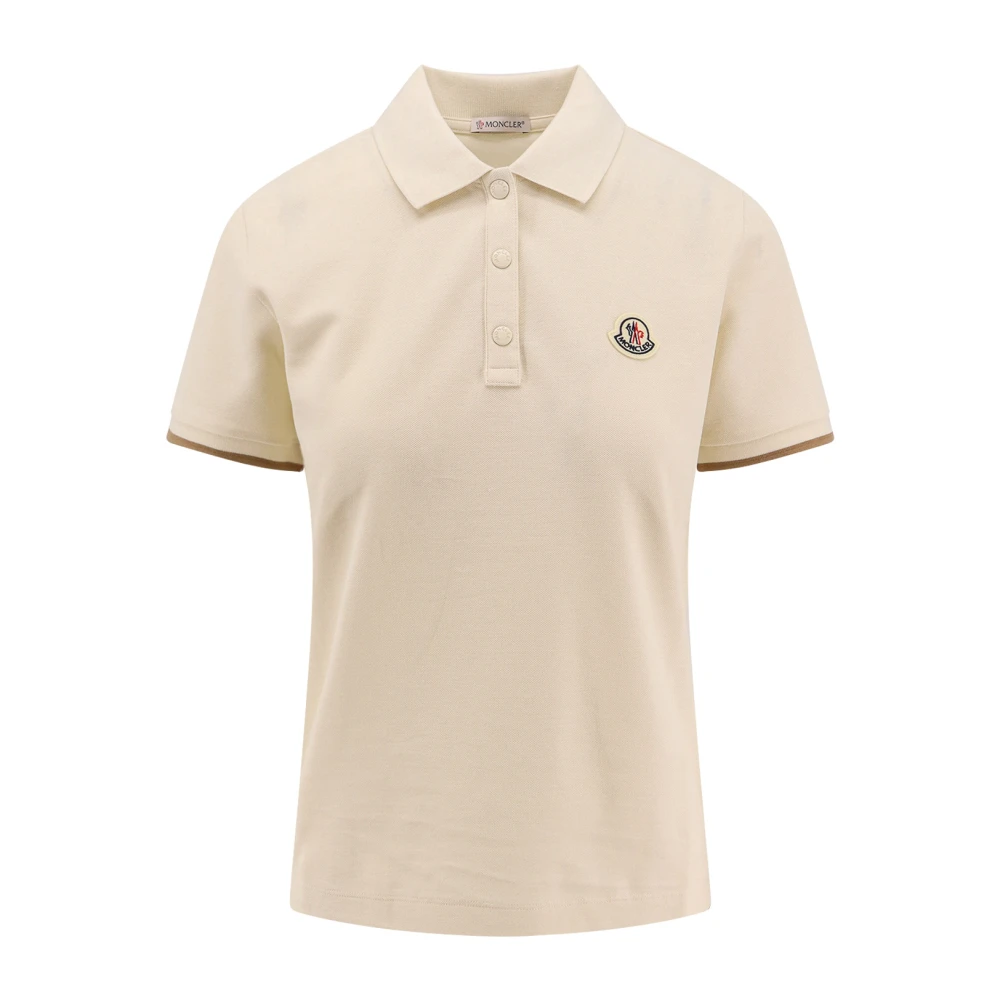 Moncler Katoenen Polo Shirt met Logo Patch Beige Dames