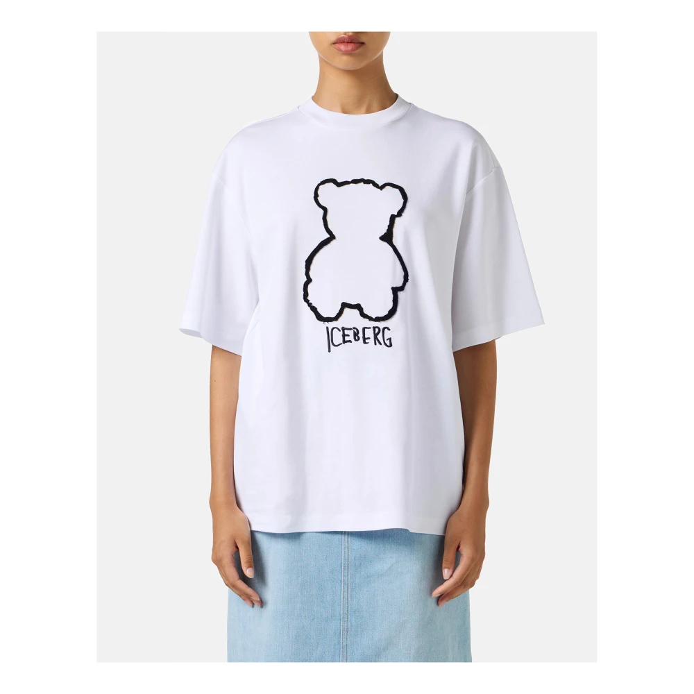 Iceberg Wit katoenen jersey T-shirt met beerprint White Dames