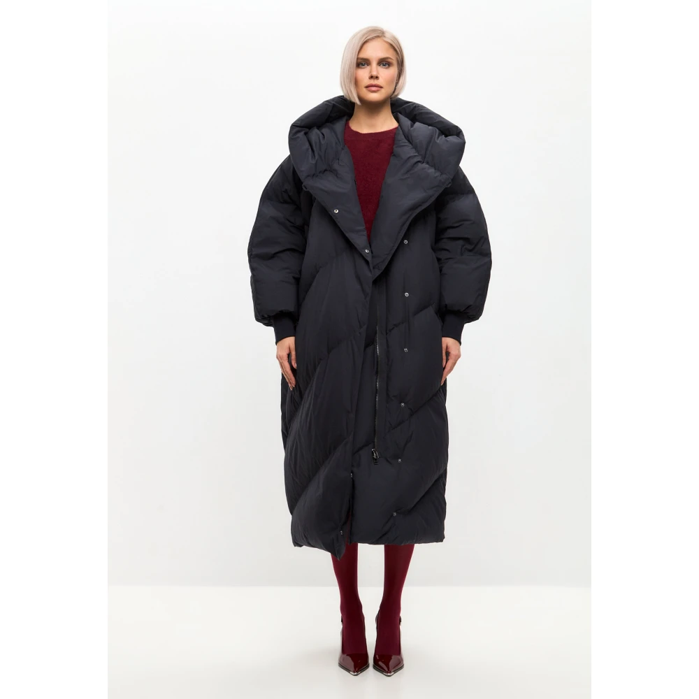 Cesare Gaspari Oversized Hood Quilted Puffer Coat Blueberries Blue Dames