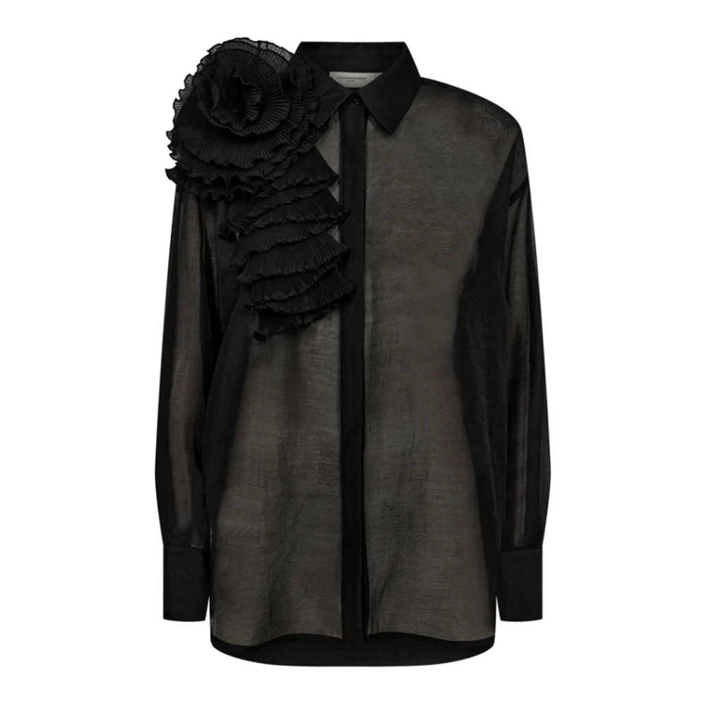 Copenhagen Muse Zwarte Doorschijnende Bell Blouse met Geplisseerde Bloem Black Dames