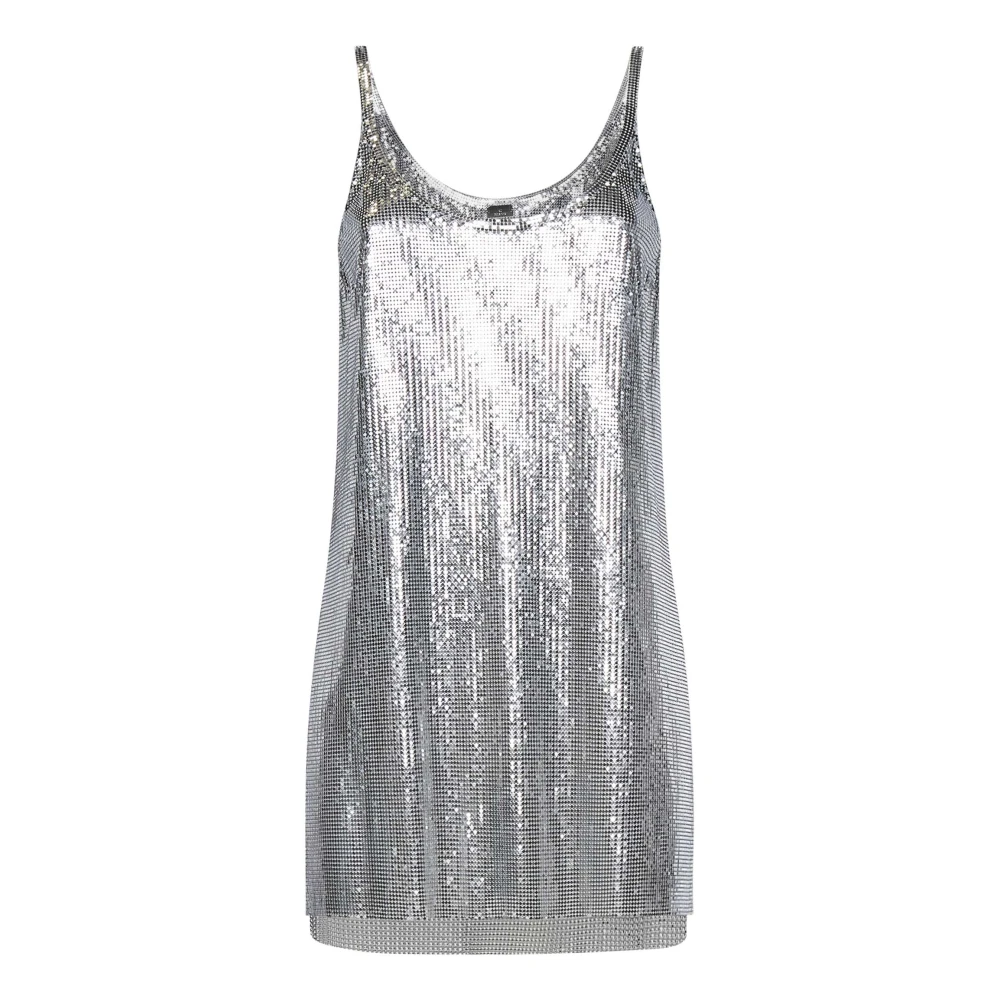 Rabanne Women's Gray Silver Pixel Mesh Topwear - Sleeveless Tops - S - Tops