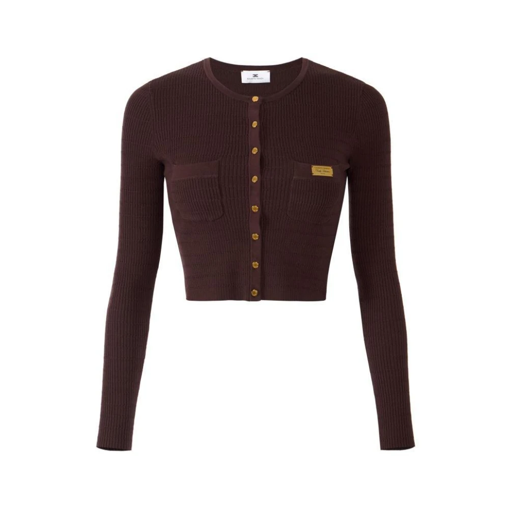 Elisabetta Franchi Women's Brown Micro-Braided Knit Cardigan - Cardigans - L - Knitwear