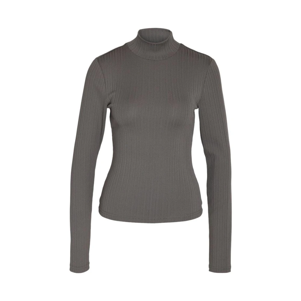 Noisy May Geribbelde funnel neck top in antraciet grijs Gray Dames