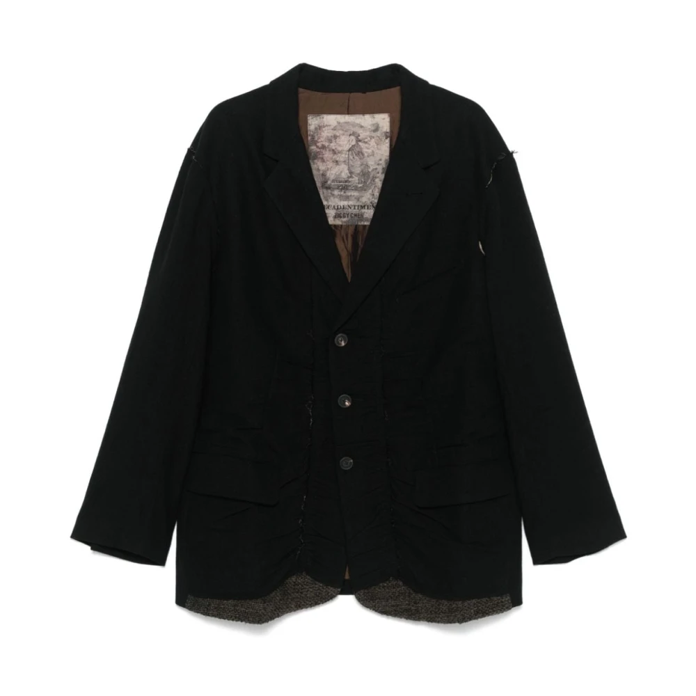 Ziggy Chen Zwart wollen en linnen jas Black Heren