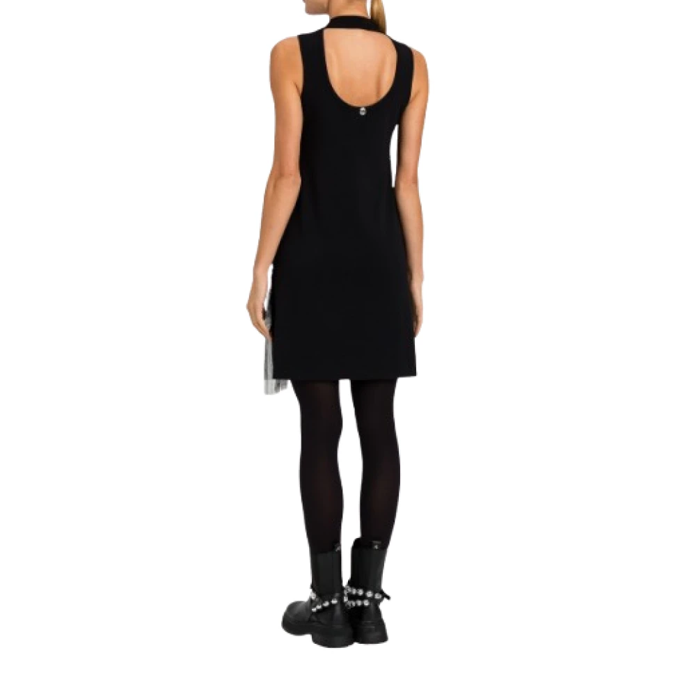 Twinset Elegante Zwarte Jurk met Tule Ruches Black Dames