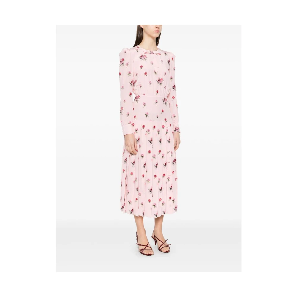 Alessandra Rich Roze Strik Detail Lange Mouw Jurk Pink Dames