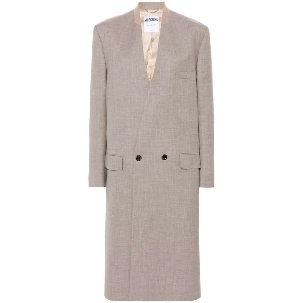 Moschino Taupe Wollen Jas met Splitmanchetten Gray Dames