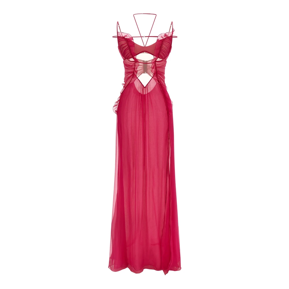 Nensi Dojaka Women's Pink Long Frilled Gown With Cutouts