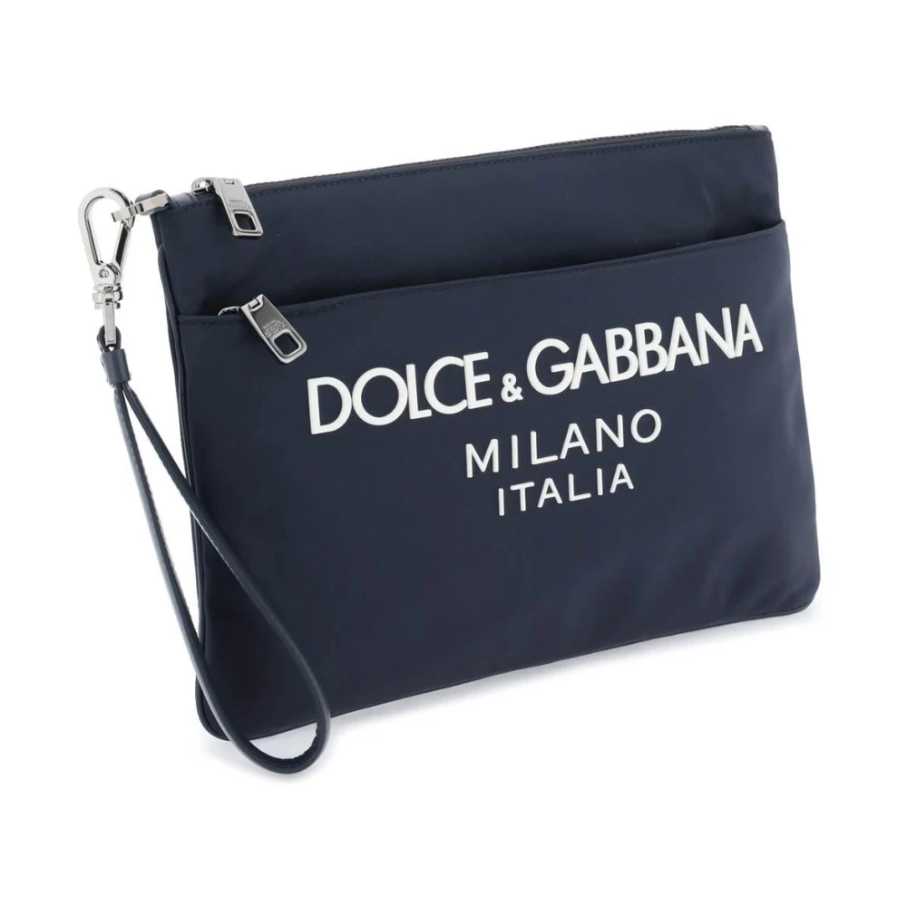 Dolce & Gabbana Nylon Clutch Tasmet Rubberized Logo Blue Heren