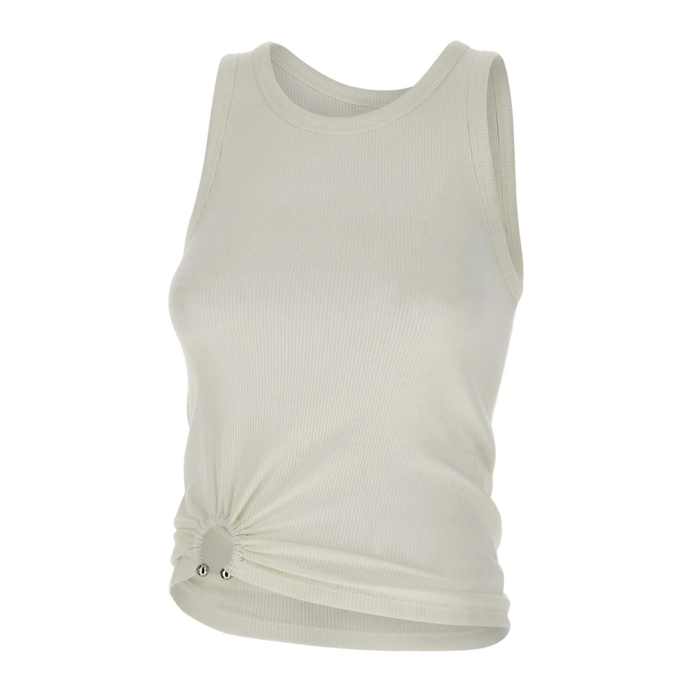 Rabanne Women's White Sleeveless Tops, M, Tank Top With Signature Piercing
