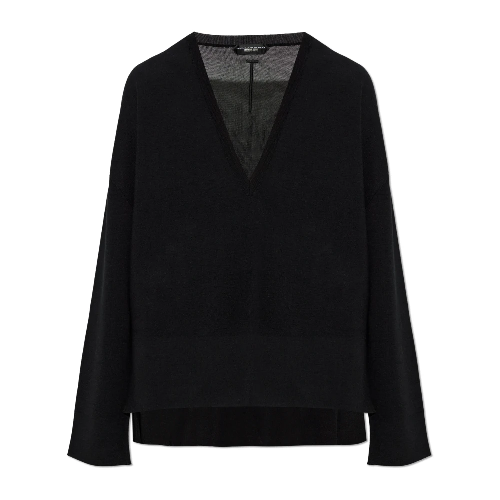 Tom Ford , V-Neck Knitwear, Female, Black, S, V-Neck Jumper