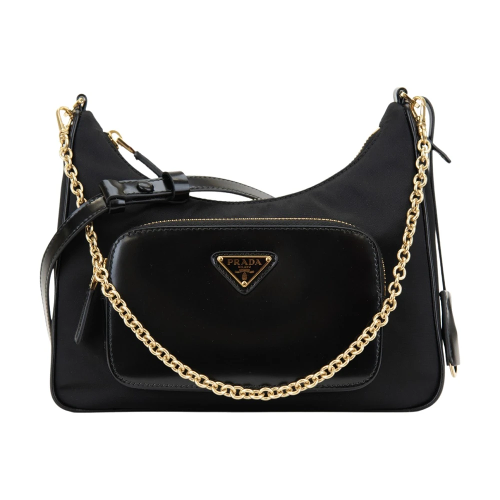 Prada Stylish Shoulder Bag With Leather Details - Female - Shoulder Bags - Black - One Size - Bags