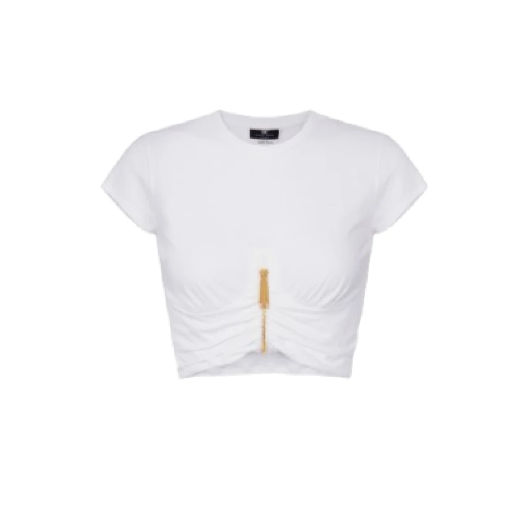 Elisabetta Franchi Witte Gedrapeerde Cup Cropped T-shirt White Dames