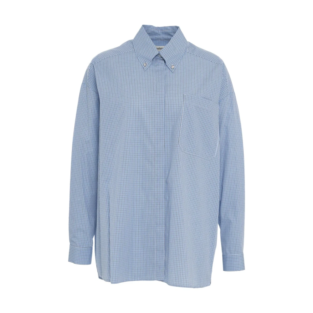 Ottod'Ame Blauwe geruite blouse met glitterdetails Blue Dames