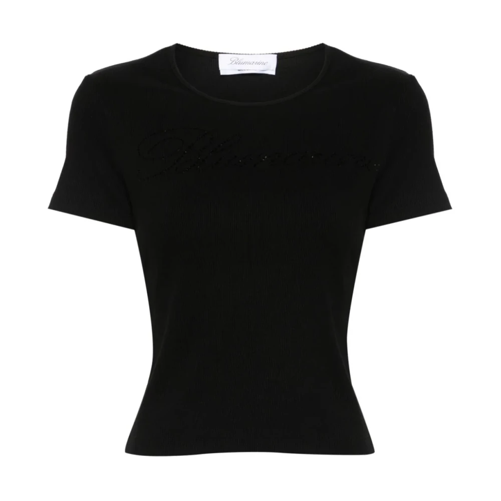 Blumarine Rhinestone Logo Crew Neck T-shirt Black Dames