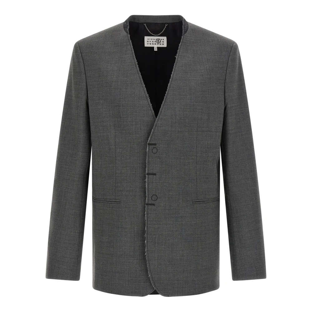 Mm6 Maison Margiela Men's Gray Wool Blend Single-Breasted Blazer