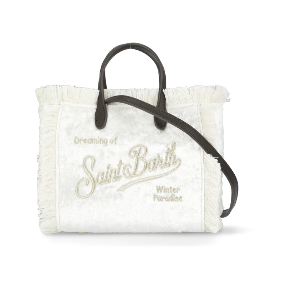 Saint Barth Witte Fluwelen Handtas met Borduurwerk White Dames