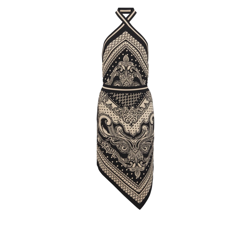 Balmain Rugloze gebreide paisley en monogram jurk Black Dames