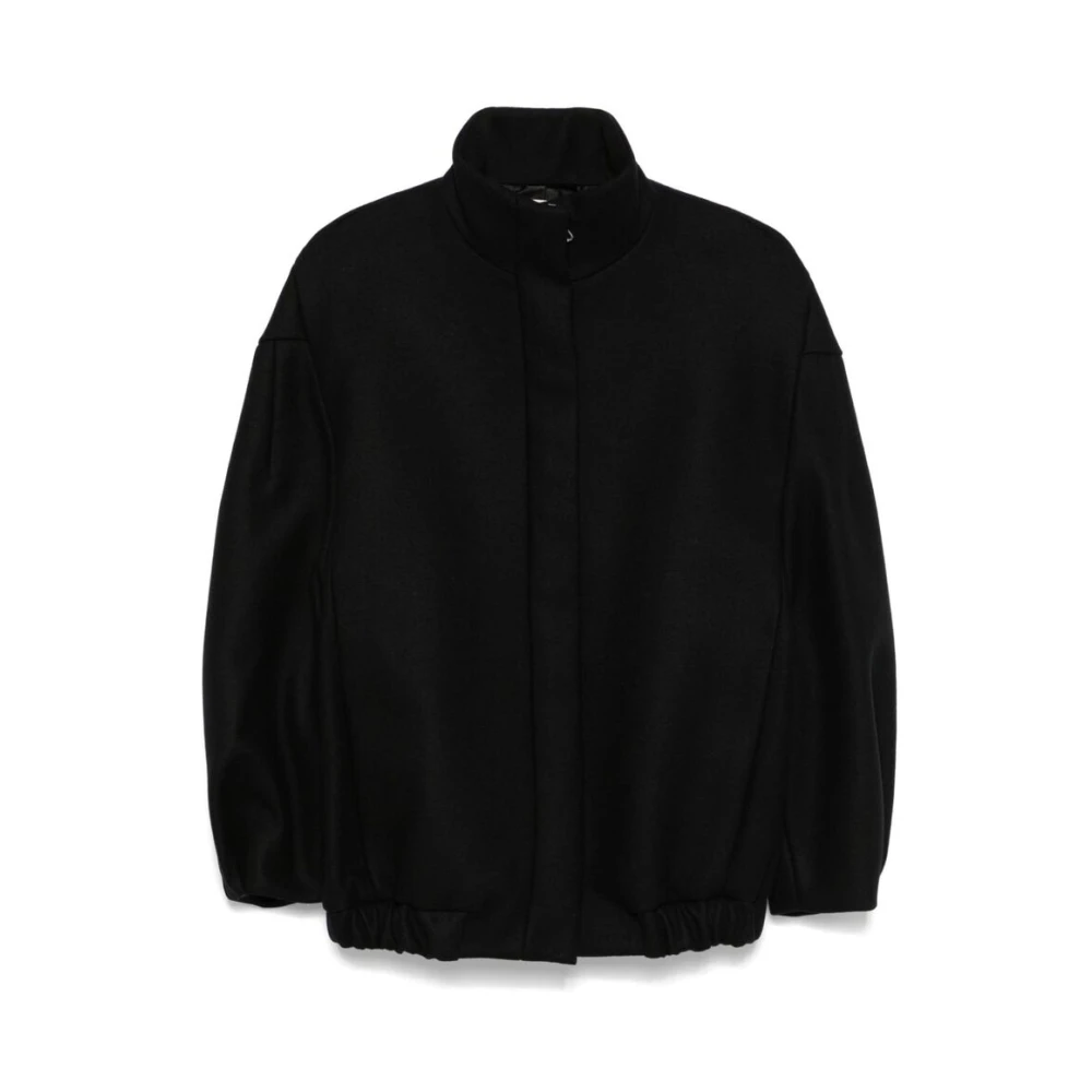 Dries Van Noten Zwarte Wollen Jas met Hoge Hals Black Dames