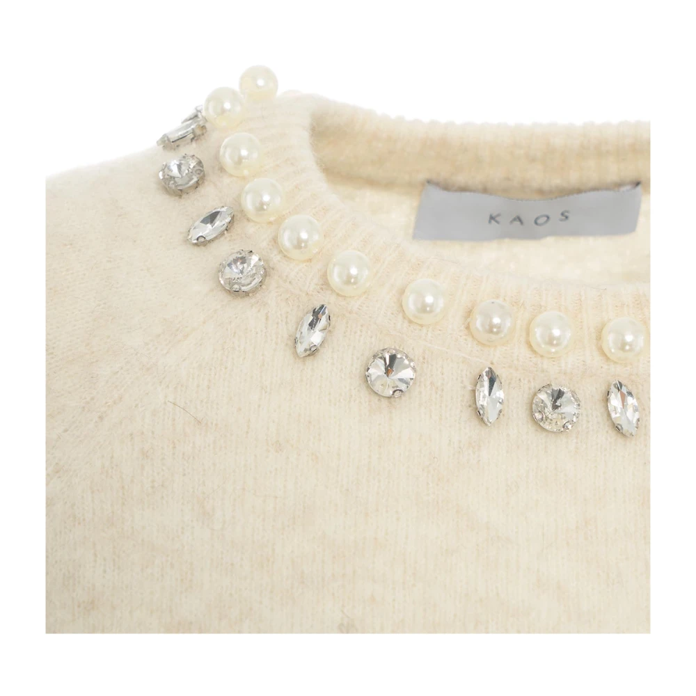 Kaos Witte Strass Trui Aw24 Beige Dames