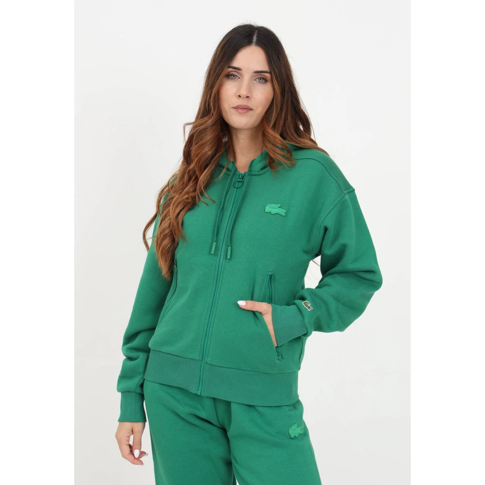 Lacoste Groene sweater met capuchon en geborduurd logo Green Dames