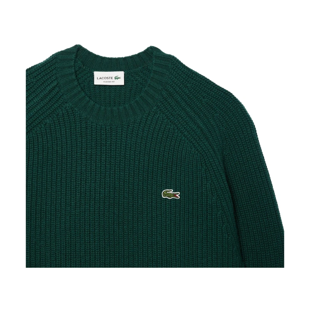 Lacoste Groene Wollen Crewneck Sweater Aw24 Green Heren